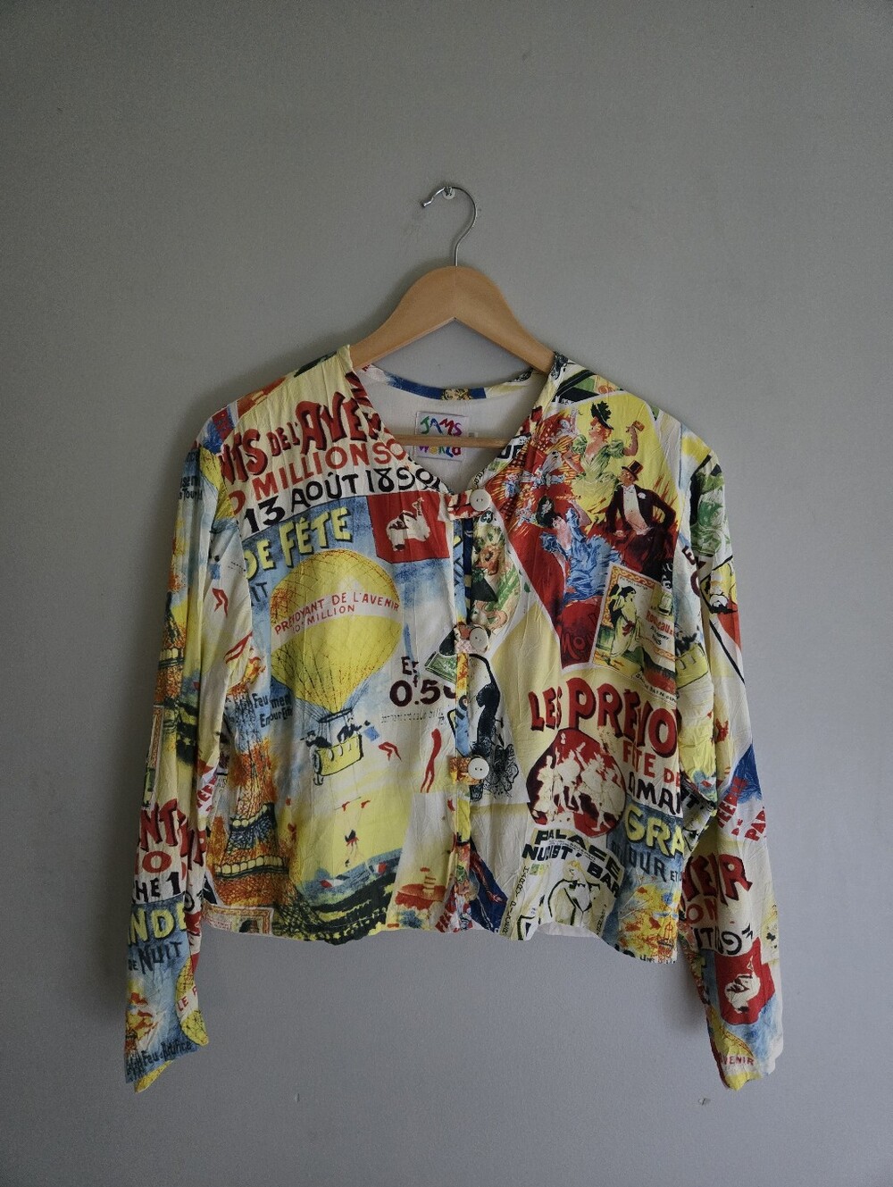 Jams World Expo Top Jacket M French Poster Print Made in Hawaii USA Art to Wear